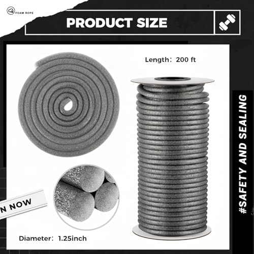 Image of MotiMind Foam Backer Rod for Gaps Joints,1.25 Inch x 200 Ft,Gray,1 Roll | Caulk Saver Concrete Crack Filler, Weather Stripping Seal, Door Window Insulation, Backing Rod Expansion Joints