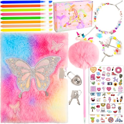 EABUY Diary for Girls with Lock and Keys, Journal School Travel Notebook Gift Set for Writing and Drawing,Multicolored Pen, Stickers, Birthday Gift for Girls (Pink-Butterfly) by EABUY - Used condition - US$12.93
