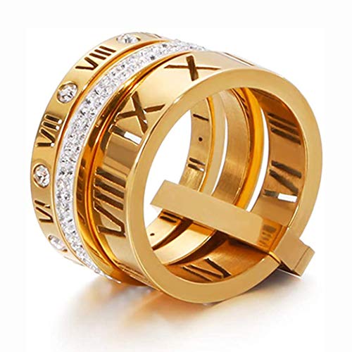 Stainless Steel CZ Zirconia Roman Numeral Ring for Women 3 in 1 Trinity Wedding Band Rings2