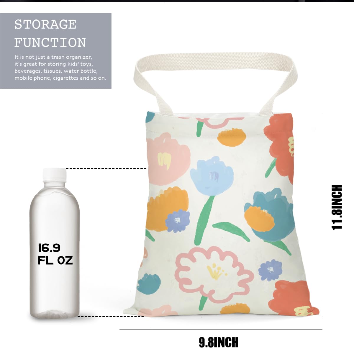 Car Trash Bag - Waterproof Hanging Garbage Organizer For Back Seat, Travel & Camping (Floral Print)