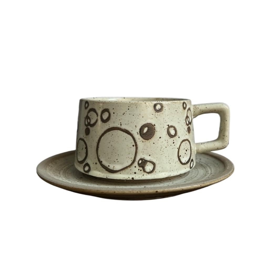 GHKryD Tea set, Ceramic Cup, High-end Milk Tea Shop, Retro Stoneware and Saucer 250ml Coffee Mug(5)