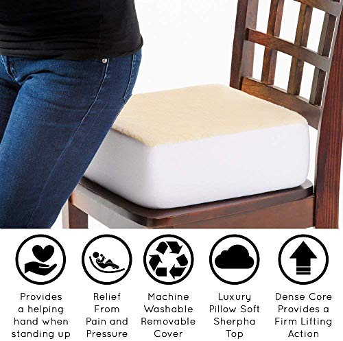 Comfort Finds Rise With Ease Seat Cushion - Thick Firm Chair Cushion Booster - Extra Thick Foam Pad For Home, Patio, Office And Car Seats - Extra Supportive Lift - 14 X 14 X 5 (Sherpa Cream) … #TOP1