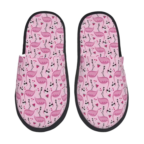 Cute Watermelon Flamingo Print Women Slippers Home Furry Shoes Keep Men Couples Shoes Warm For Women-