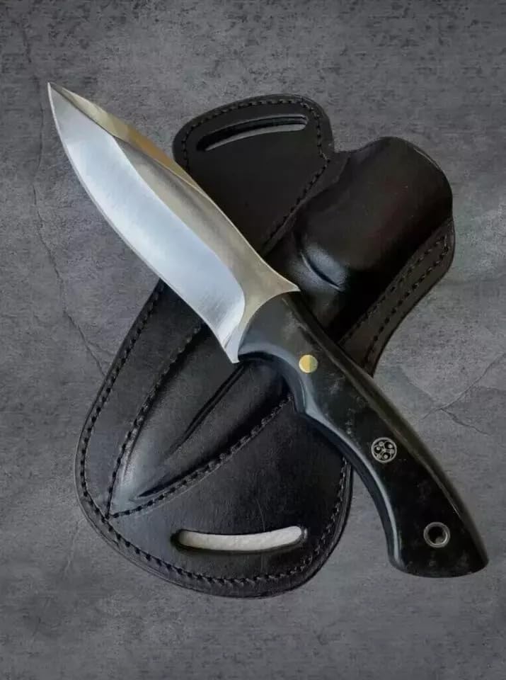 Fixed Blade Hunting Carry Knife Stainless Steel Blade Bushcraft Knives, Scout Carry Knife with Leather Sheath Micarta Handle Strong Grip, Tracker Knives For Hunting, Outdoor Camping
