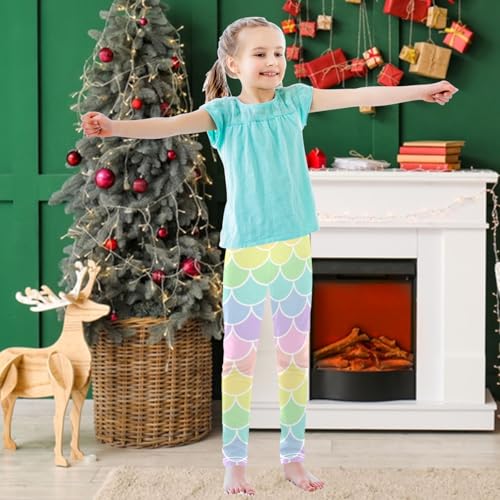 Girls' Leggings Ankle Length Printed Leggings Fish Scale Rainbow Soft Comfortable Pants for Kids 4-10 Years3