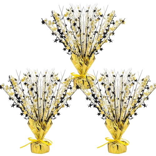 Image of Crowye 3 Pieces Metallic Foil Spray Centerpiece Birthday Table Decoration Star Burst Centerpieces Graduation Table Decor for Birthday 2026 Party Holiday(Black Gold)