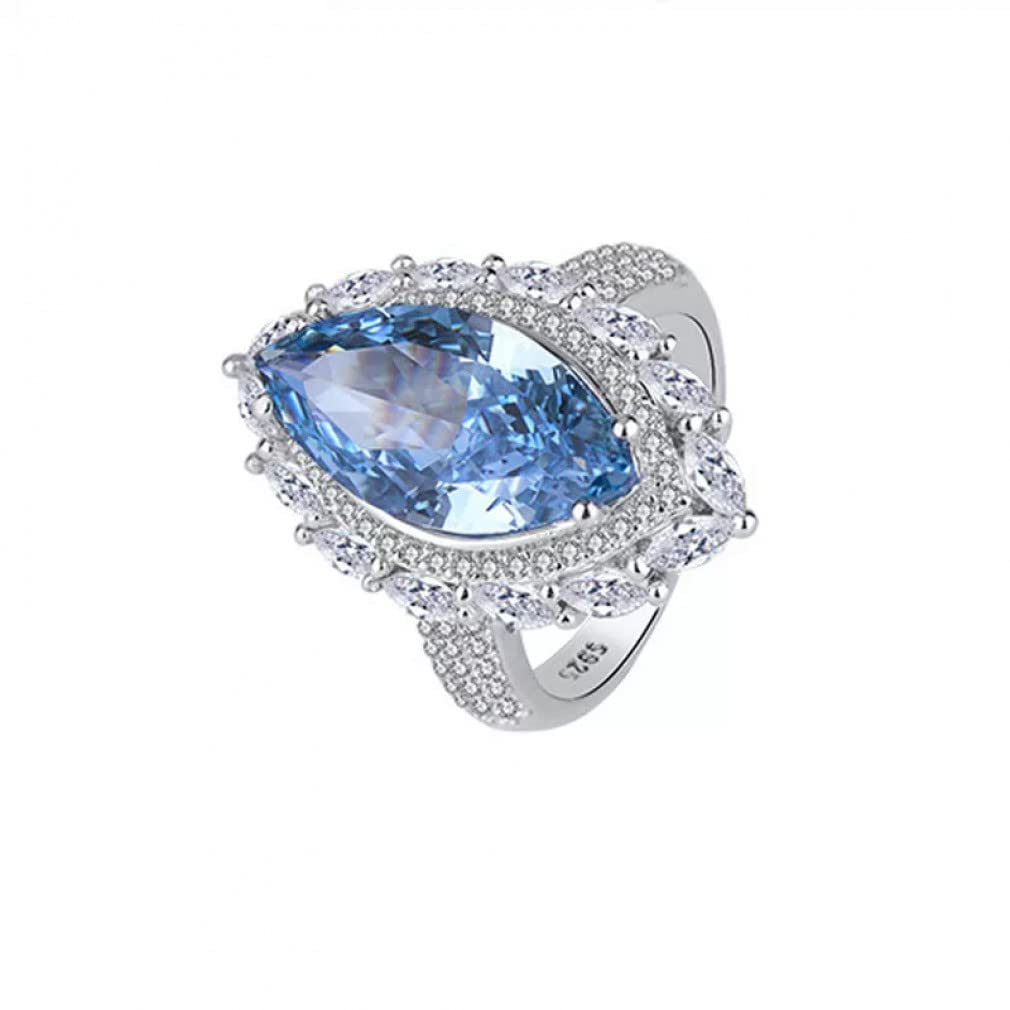 925 Sterling Silber 9 * 18 mm Aquamarin Pink Carbon Diamond Ringe für Frauen Funkelnde Hochzeitsschmuck