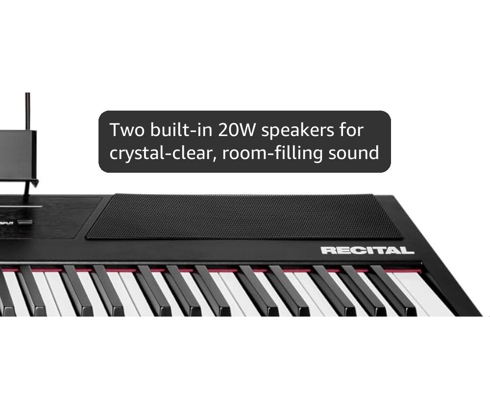 Alesis Recital - 88 Key Digital Piano Keyboard with Semi-Weighted Keys, 2x20W Speakers, 5 Voices, Split, Layer and Lesson Mode, FX and Piano Lessons