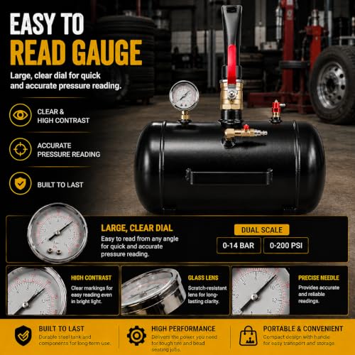 Image of XtremepowerUS 5 Gallon Tire Bead Seater Blaster with Pressure Gauge, Air Tire Inflator Seating Tool for Tubeless Tires, Carbon Steel Air Tank for Car, Truck, Tractor, ATV & Heavy Equipment