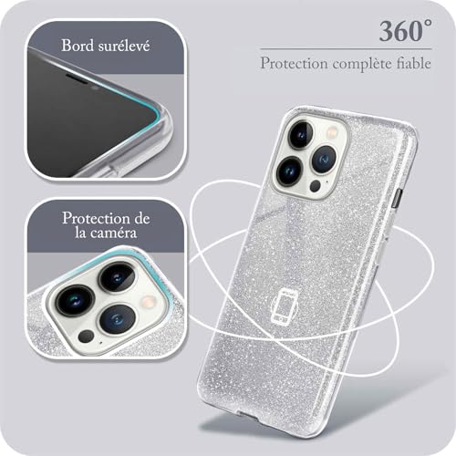 Étui à paillettes scintillantes iPhone 13 Pro Max coque strass argent