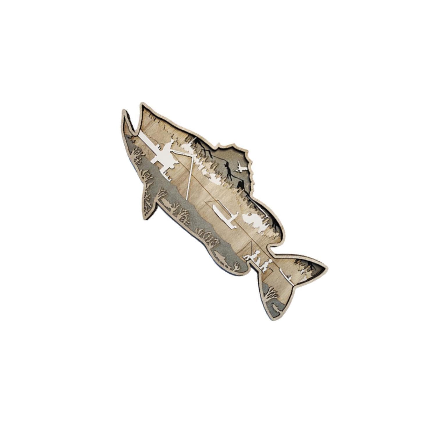 Pixzcsa Vintage Wooden Fish Wall Sculptures For Creative Home Decor Accent Wooden Hollowed Fish Ornaments Wall Art Statues Carved