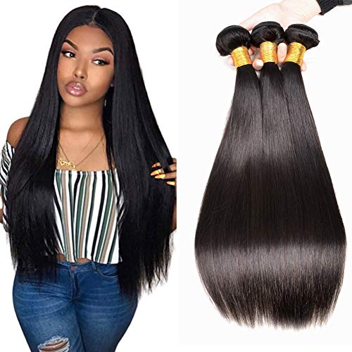 Malaysian Straight Hair 3 Bundles 12 14 16 Inch, MSGEM Hair Grade 8A Virgin Straight Human Hair Bundles Natural Black Color Hair Weave