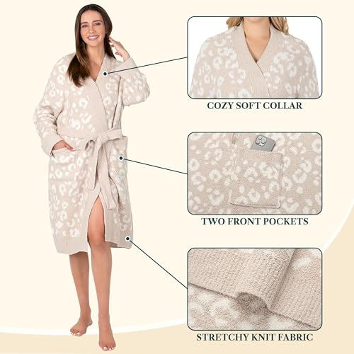 Image of PAVILIA Premium Plush Robe for Women, Soft Cozy Fuzzy Bathrobe with Pockets, Warm Mid-Length Lounge Robe with Tie Belt