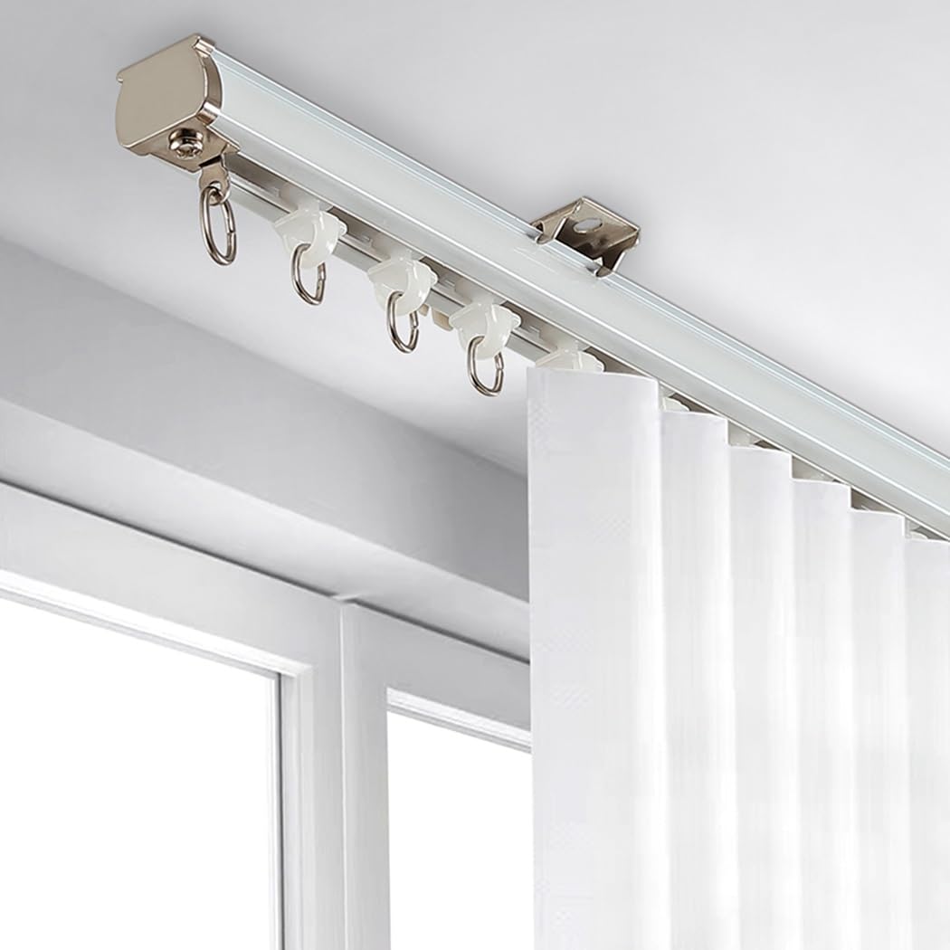 Wytrzymały zestaw aluminiowych szyn do zasłon – montowany na suficie i ścianie, 360 cm, do sypialni, okna i hotelu, trwały system szyn przesuwnych (szampański)