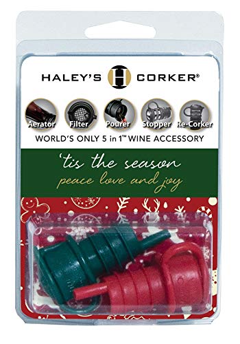 Haley's Corker 5-in-1 Wine Aerator, Stopper, Pourer, Filter and Re-Corker, Tis the Season