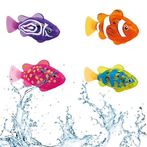 AHXHA Robo Fish Katze Spielzeug 6 Stück Elektronischer Haustier Fisch Roboter Fisch Elektrische Fische mit Leuchtende Schwimmende Fische Spielzeug Poolspielzeug für Kinder (4 Stück -A)