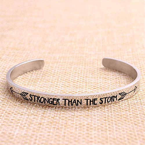 Jvvsci Stronger Than The Storm Cuff Bracelet, Inspirational Motivational Gift For Her, Strength Jewelry3