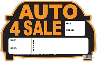 Hy-Ko Products 22121 - "AUTO FOR SALE DIE CUT SIGN" Plastic Sign 8.5 IN x 12 IN Orange/Black, 1 Each