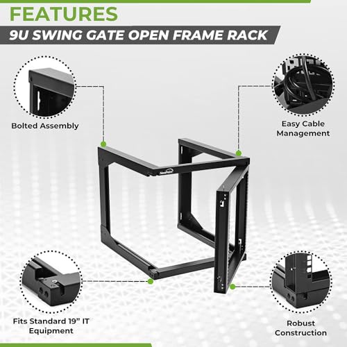 Image of NavePoint 9U Server Rack with Swing Gate - Wall Mount Rack for 19 Inch IT & AV Equipment - 24' Deep, Black