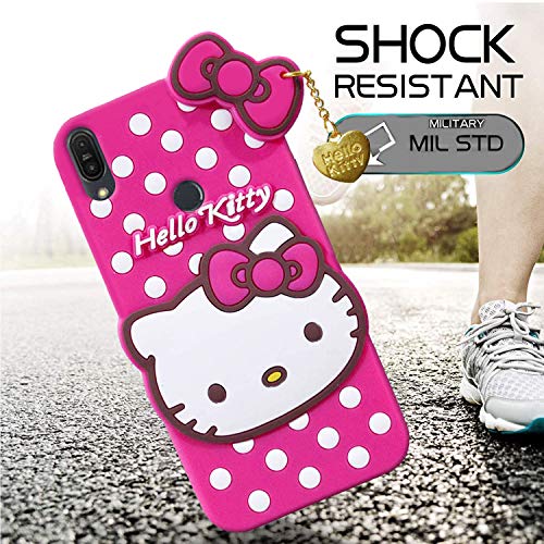 Image of Unirock Hello Kitty Back Case Cover for Asus Zenfone Max Pro M1| 3D Cute Hello Kitty Case |Soft Silicone Rubber Back Cover with Pendant Kitty Cover for Asus Zenfone Max Pro M1 (Pink)