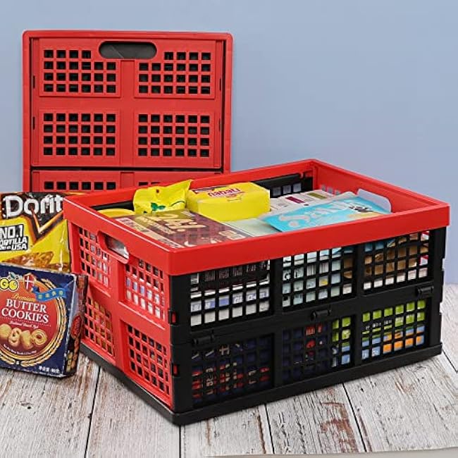 Ramddy 34 Quart Collapsible Storage Crate, Plastic Folding Basket Container Bins, 4 Pack