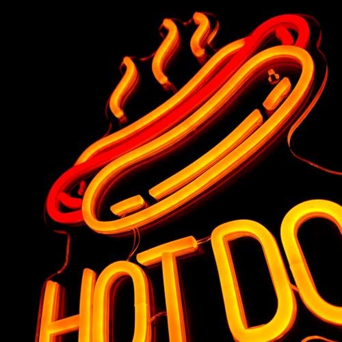 Image of Hot Dog Neon Sign LED Light for Wall Decor, Hot Dog Shop, Restaurant, Man Cave, 13.8x10.6 inches, Red and Yellow, Acrylic