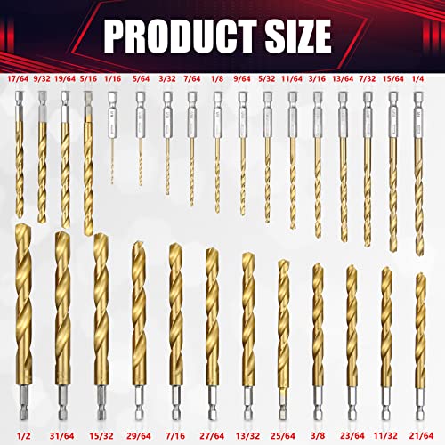 wesleydrill 30 Pcs Impact Twist Drill Bit Set,1/16"-1/2" Hex Shank Hss Titanium Drill Bits,Fit for Metal/Wood/Plastic Sink - Image 2