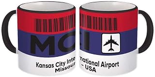 USA Kansas City Airport Missouri MCI : Gift Mug Travel Airline Pilot AIRPORT - White w/Black Handle