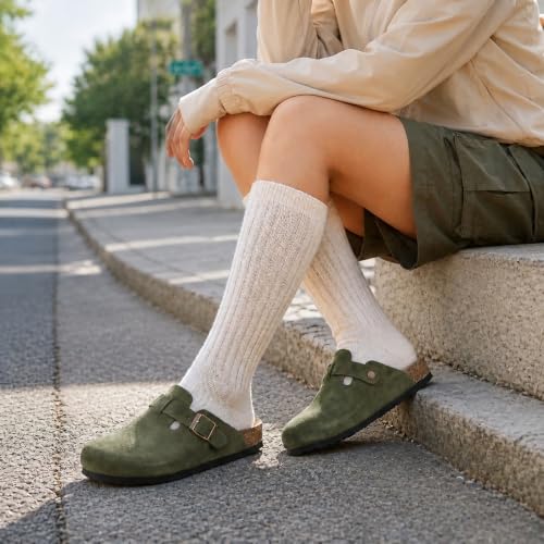 Image of Litfun Unisex Genuine Suede Clogs Comfort & Soft Cork Footbed Potato Shoes