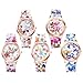 Avaner Women's Silicone Wrist Watches: Easy Reader Floral Rose Gold-Tone Analog Quartz Multicolored Elegant Watches
