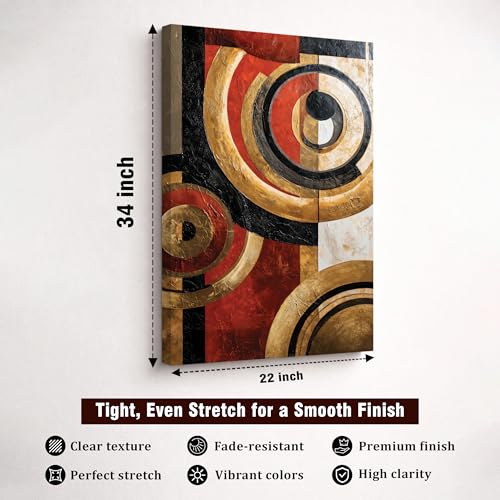Image of Abstract Metallic Circle Stretched Canvas Painting For Living Room | Luxury Geometry Orbital Stretched Canvas Wall Art For Livingroom Home Decor, Bedroom, Hallway's, Office, Hotel - 56x86 cm
