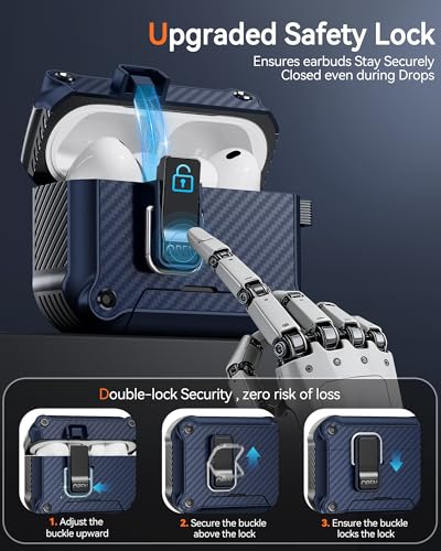 Image of Dual Safety Lock for AirPods Pro 3 Case 2025, Compatible with MagSafe - Designed with Automatic Switch and Phone Stand, Includes a Cleaner & Keychain - Rugged Tough Hard Shell