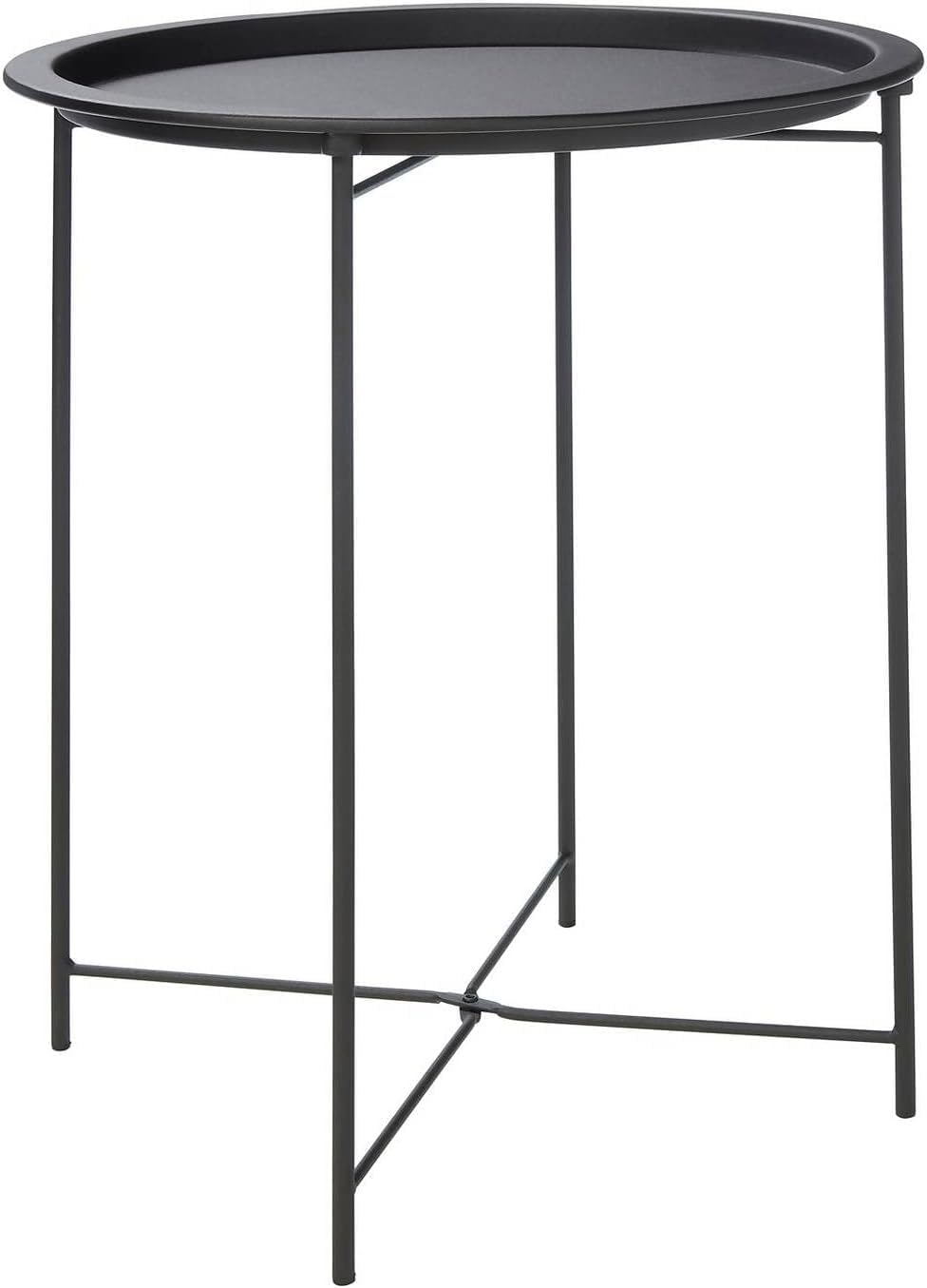 Trendi® Round/Metal Folding/Side Table Tray Top Light/Portable/Coffee/Night Stand (Black)