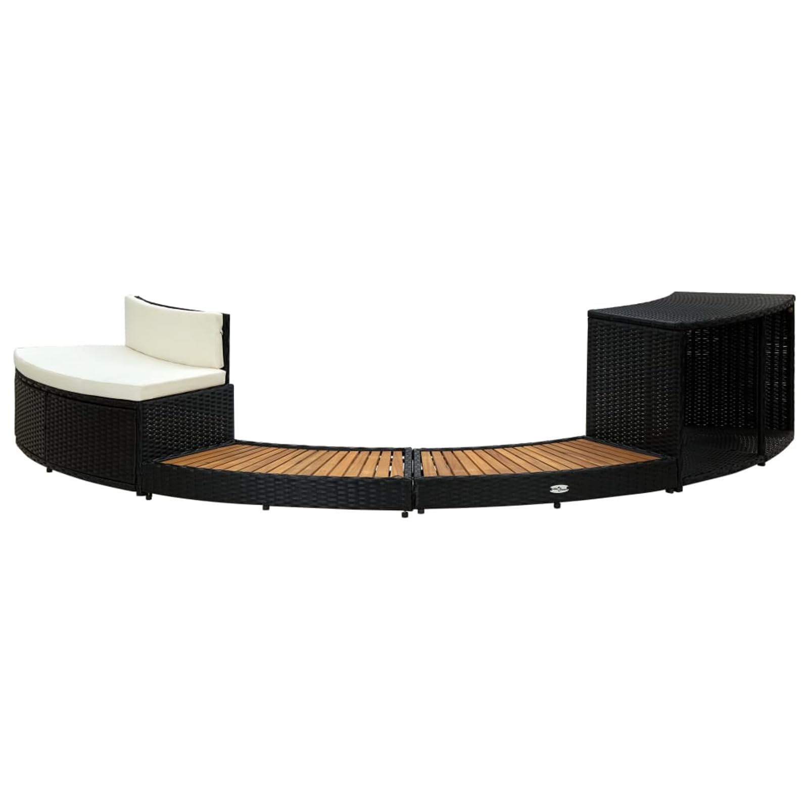 JUDYY Umrandung, Poolumrandung Rund, Pool Verkleidung, Outdoor Umrandung, Schwarz Poly Rattan und Akazienholz