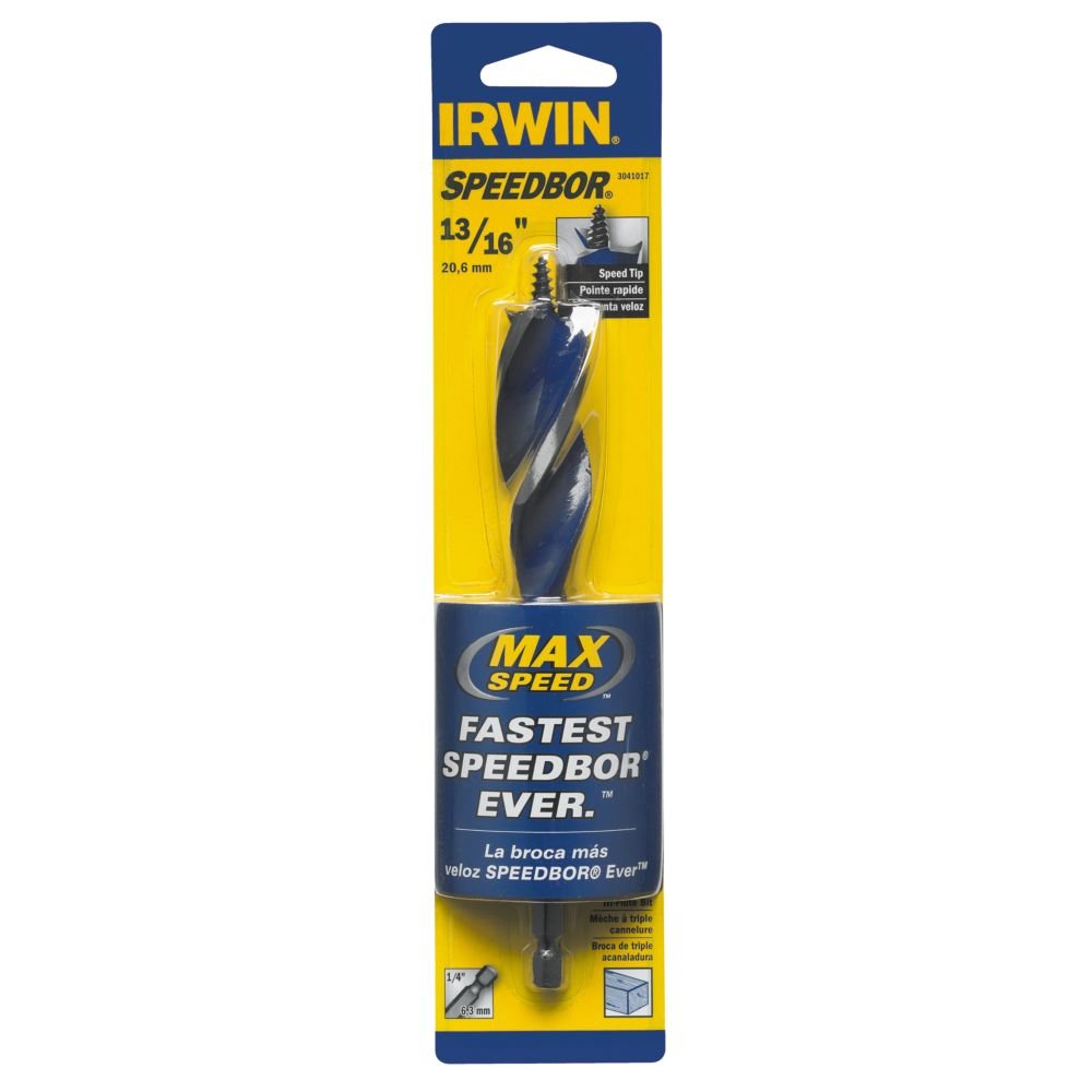 SPEEDBOR Tri Flute Wood Drill Bit 13/16"() by IRWIN – Pack of 5, High Speed Steel (HSS), Black, Pack of 5, Model 3041017