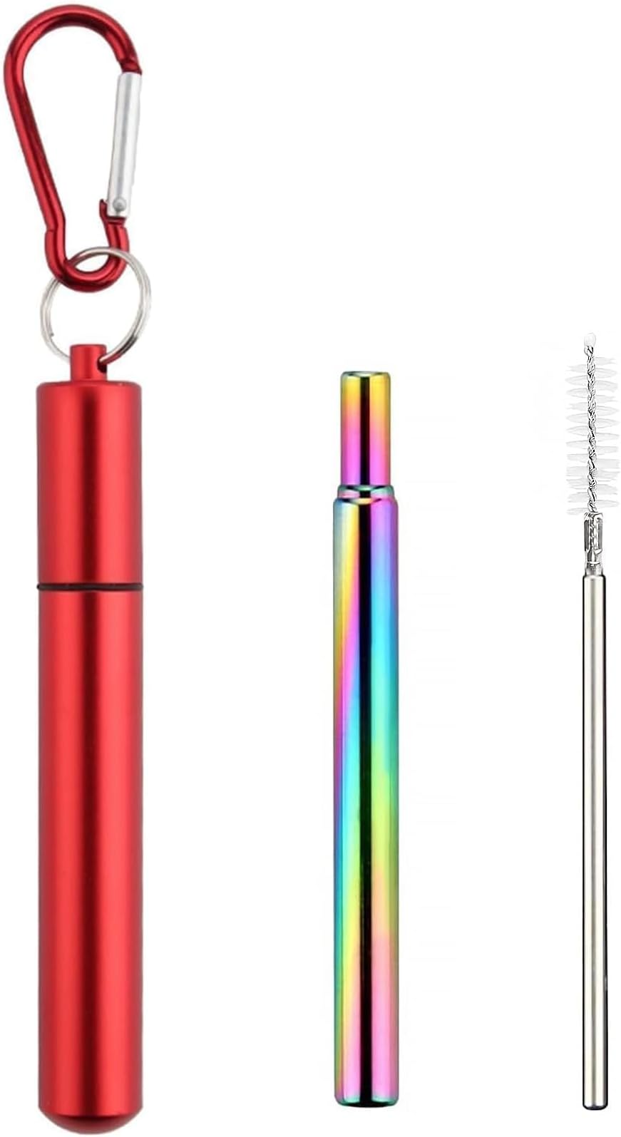 1 Pack Stainless Steel Straws, Reusable Straws, Travel Essentials，Metal Straws Reusable with 1 Aluminum Case, 1 Cleaning Brush, and 1 Keychains, Cruise Ship Essentials(Red)