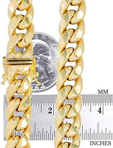 Miniatura 5 de Nuragold Collar de cadena de eslabones cubanos Miami de oro amarillo de 10 quilates de 0.433 in de grosor, cierre de caja de joyería para hombre