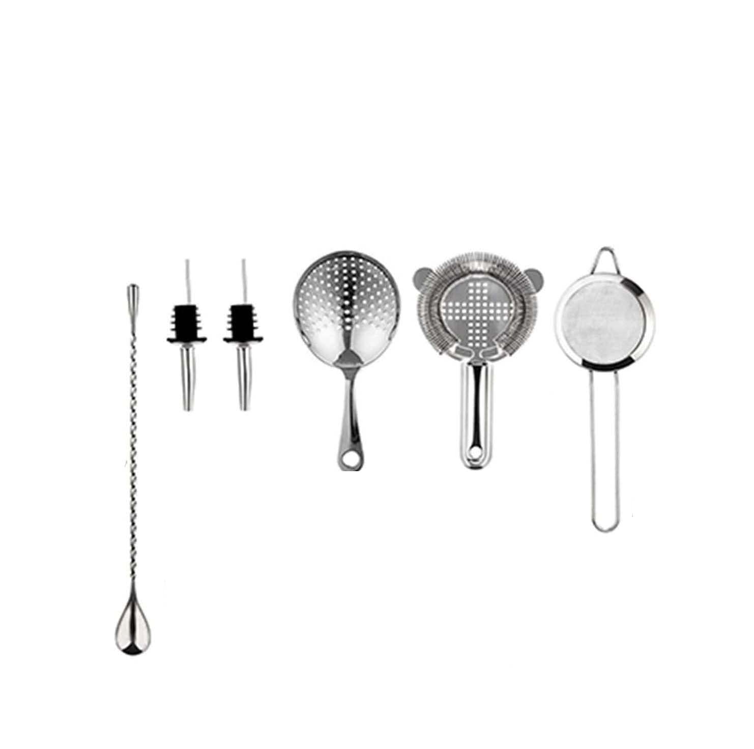 Juego de coctelera, kit con: 2 cocteleras pesadas, juego de colador de cóctel, jigger, mortero y cuchara, pinzas para hielo y 2 vertedores de botellas, kit de barman, herramientas de cóctel (color: