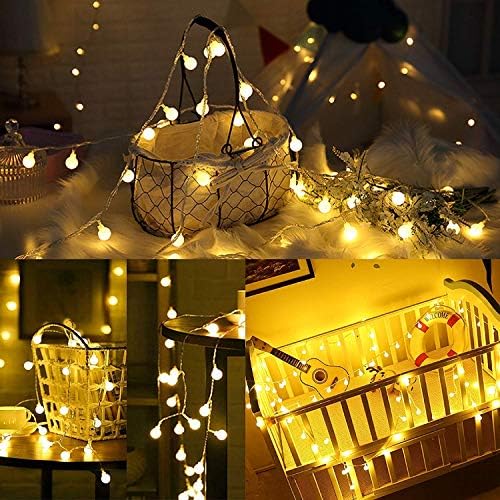 Globe String Lights 15M/49ft 100 LED Fairy Lights Plug in Main Powered, 8 Modes with Remote Control Waterproof Outdoor Indoor for Garden, Patio, Gazebo, Bedroom, Party, Living room(Warm White)