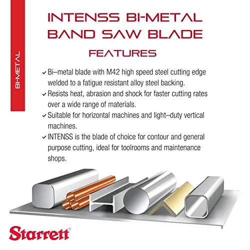 Starrett Intenss Bi-Metal Band Saw Blade with M42 HSS Cutting Edge - Ideal for Contour and General Purpose Cutting - 10 Ft. 4", 1/2 x .035 x 14/RG-S-R - 99181-10-04
