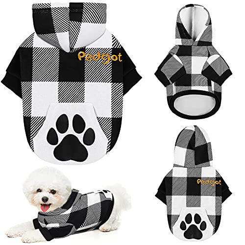 Pedgot Black And White Plaid Dog Hoodie Pet Clothes With Hat Pet Sweaters For Dogs Puppies Cats Clothes With Dog Footprints Patterns Pocket, Warm, Soft And Breathable, Small #TOP12