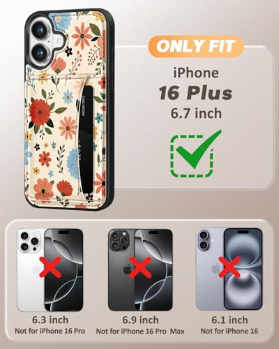 Uppuppy for iPhone 16 Plus Wallet Case with Card Holder,Beige Flower - image 2