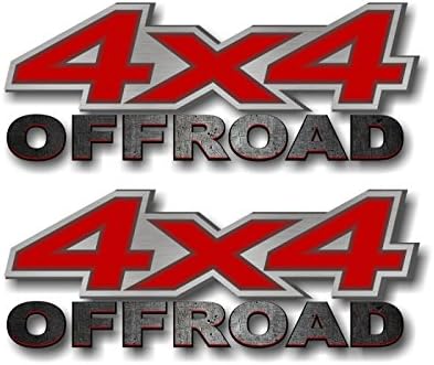 2-4x4 Offroad Brushed Print Effect RED Vinyl 13" Decals for Truck Box Stickers (Red)