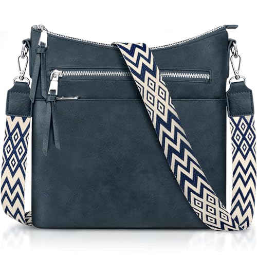 LUROON Umhängetasche Damen Mittelgroß, Leicht Leder Handtasche Damen Kleine mit Vielen Fächern Crossbody Bags Damenhandtasche mit Verstellbar Breitem Schultergurt