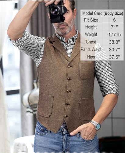 Tuikayoo Mens Retro Suit Vest Tweed Wool Regular Fit Dress Waistcoat Herringbone For Jacket thumb #1