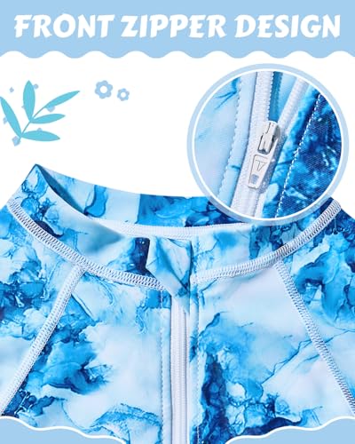 Image of Century Star UPF 50+ Girls Long Sleeve Swimsuit - Rash Guard Swimsuit Toddler Kids Teen One Piece Bathing Suit Zip 2-15Y