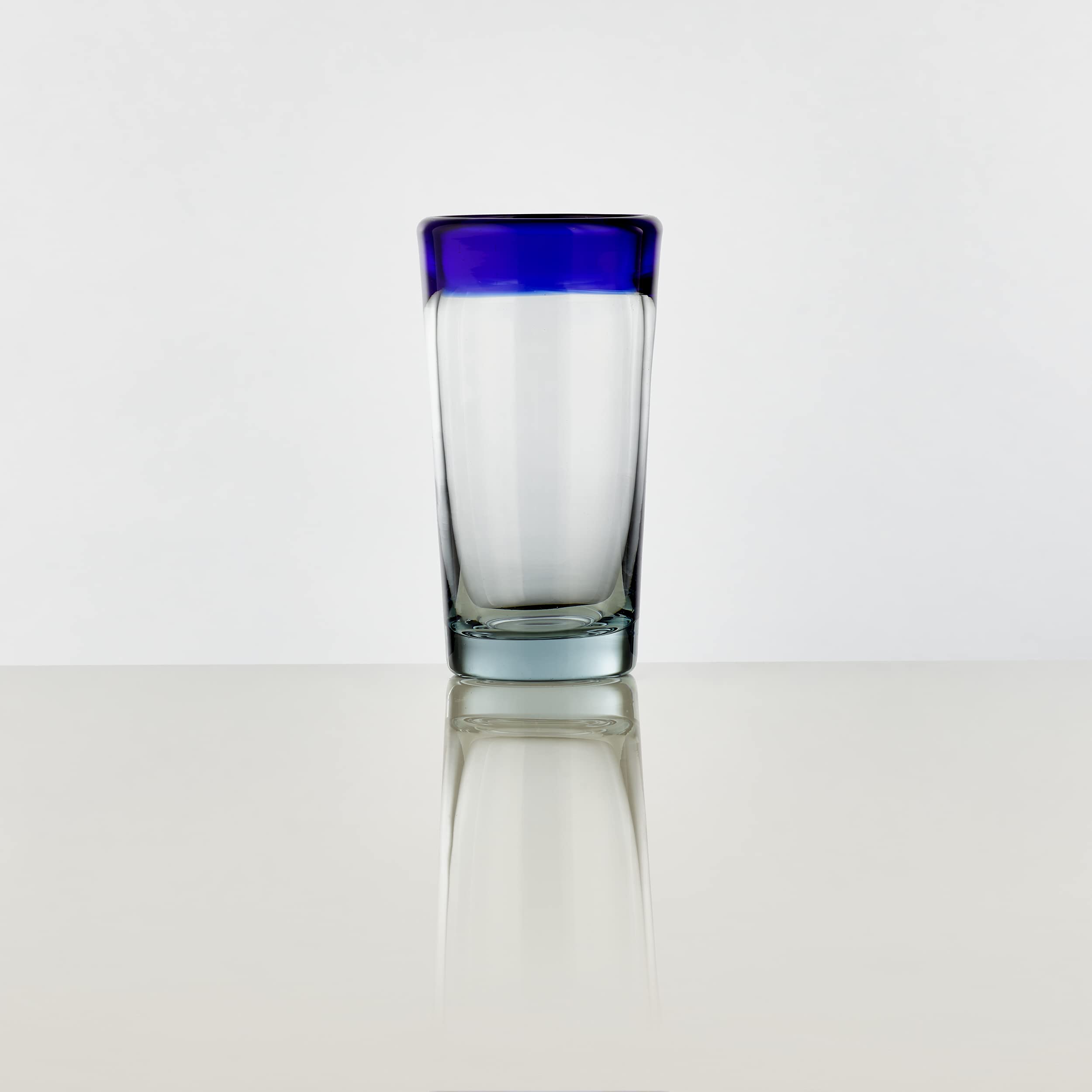 Mexican Glassware Thick-Rim Shot Glass Set, Cobalt Blue Rim, 3.75 Oz. (Set of 6)
