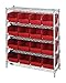 Quantum WR5-39-1236-207RD Bin Wire Shelving Center, 12"D x 36"W x 39"H, Carbon Steel, Chrome with Red Bins