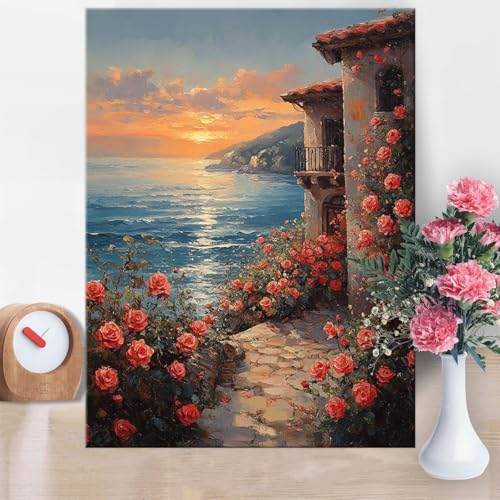 Pintar por Numeros Adultos Flor Pintar por Numeros Rosa DIY Painting by Numbers Kits para Niños Oadultos Principiantes con Pinceles y Pinturas Acrílicas para Decoración Pared 40x50cm Sin Marco W1-162