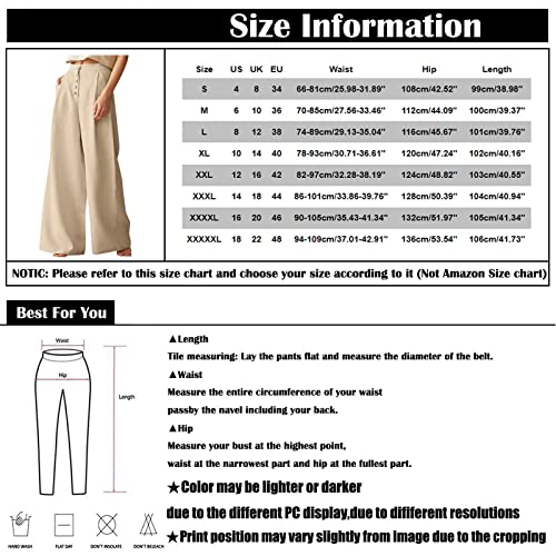 Huankd Cargo Pants Women, Plus Size Pants For Women, Women's Work Pants High Waist Pants Pink Women's Fashion Solid Color Casual Button Cotton Linen Wide Leg Pants Clothes Camo Boyfriend (5Xl, Black) #TOP6